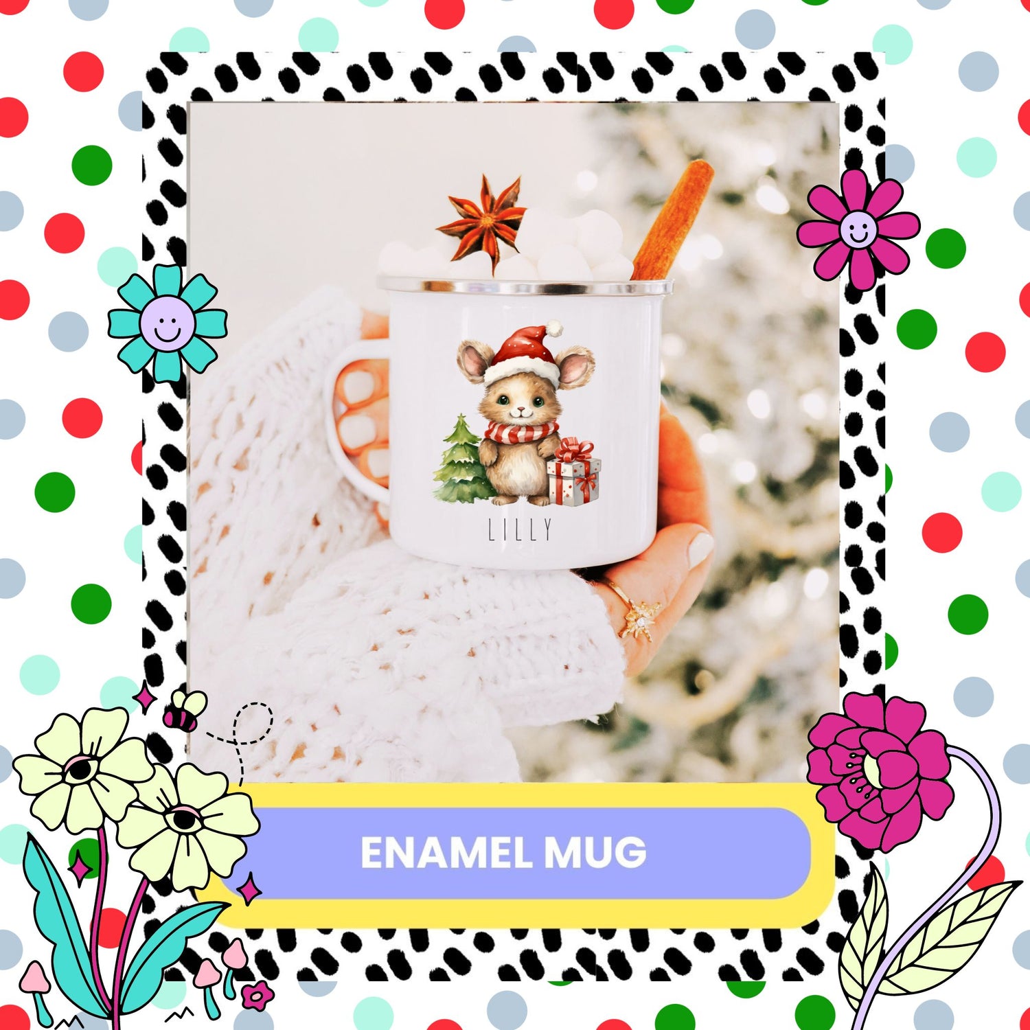 Personalised Mouse Christmas Enamel Mug