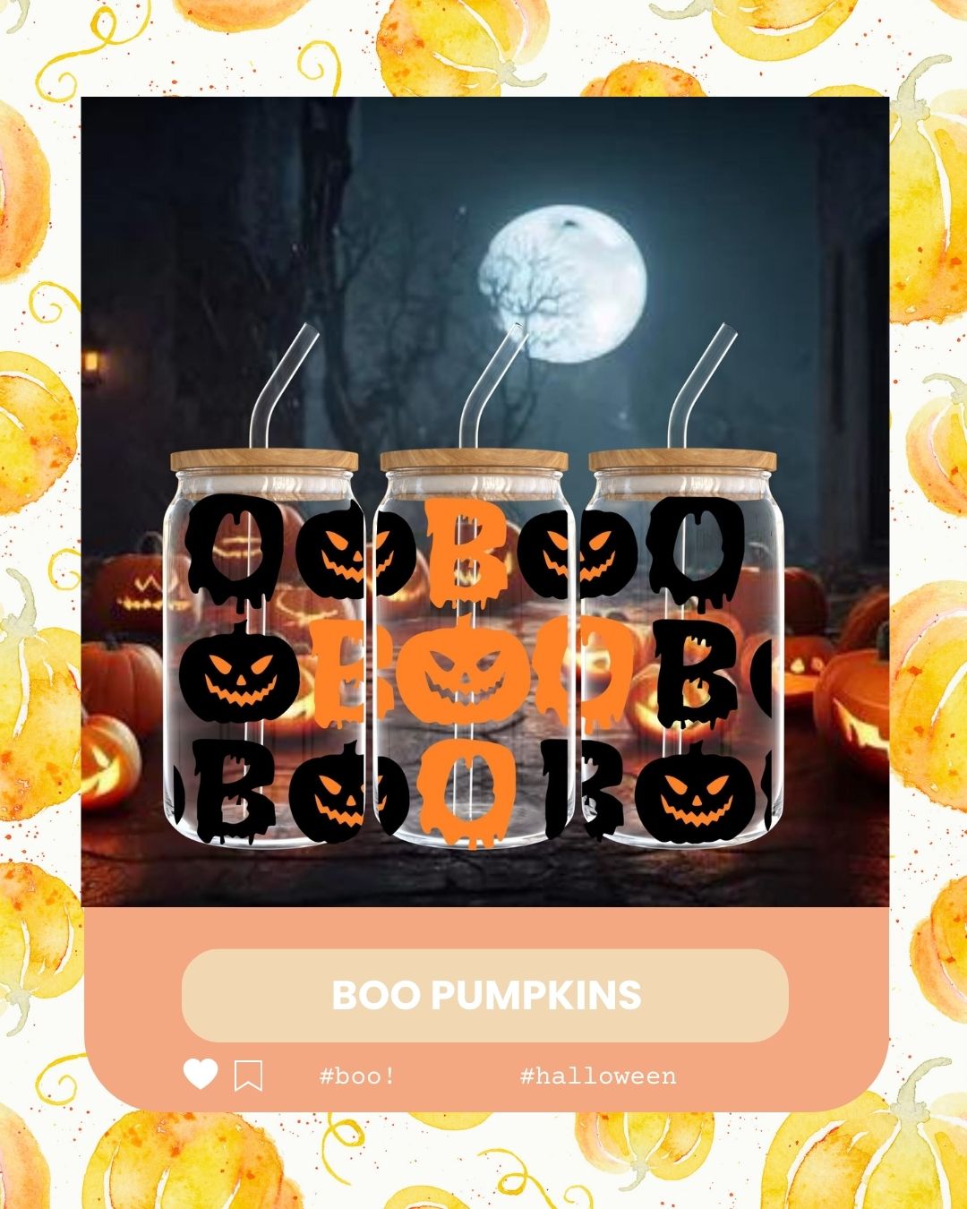 boo pumpkins glass cup