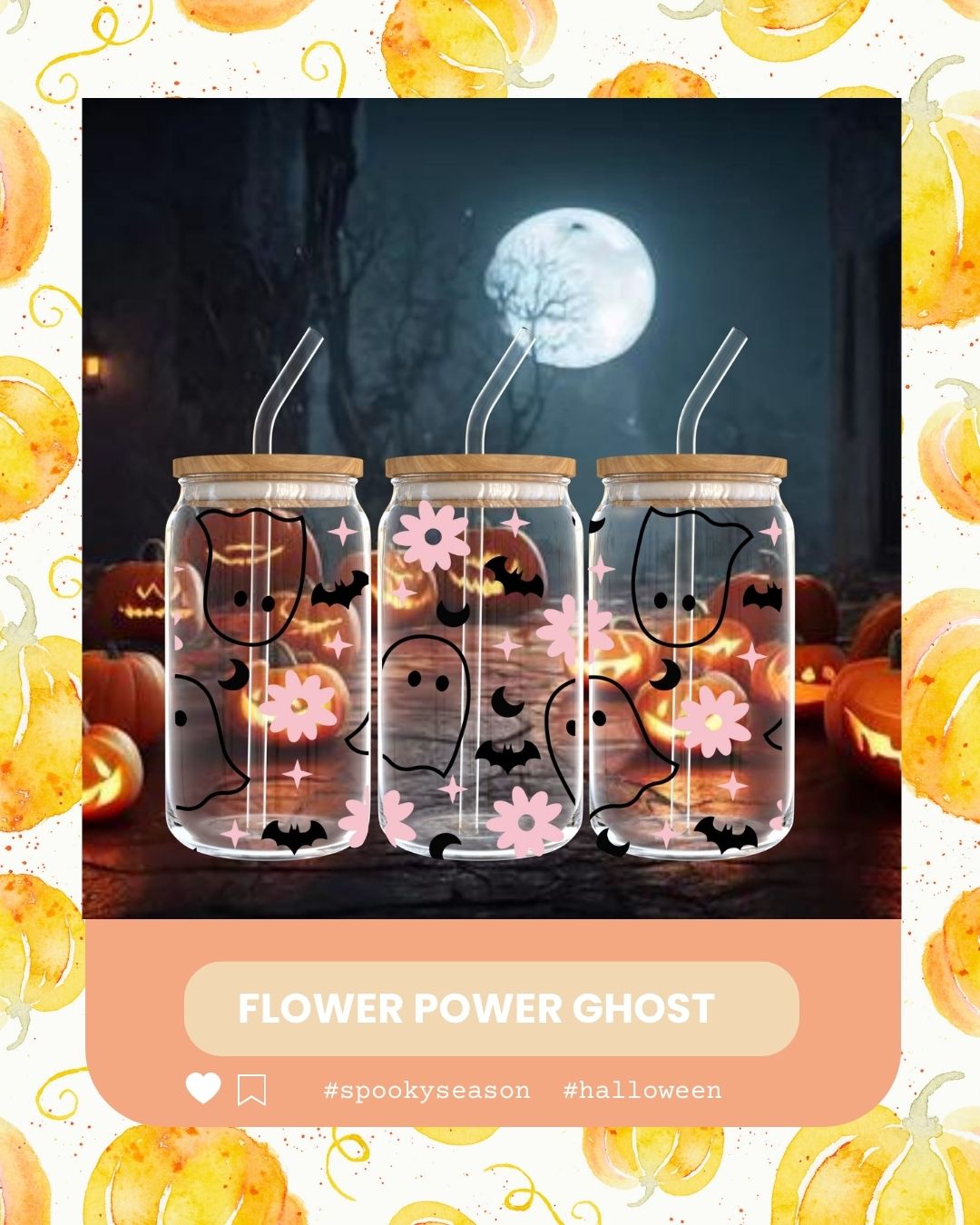 flower power ghost glass cup