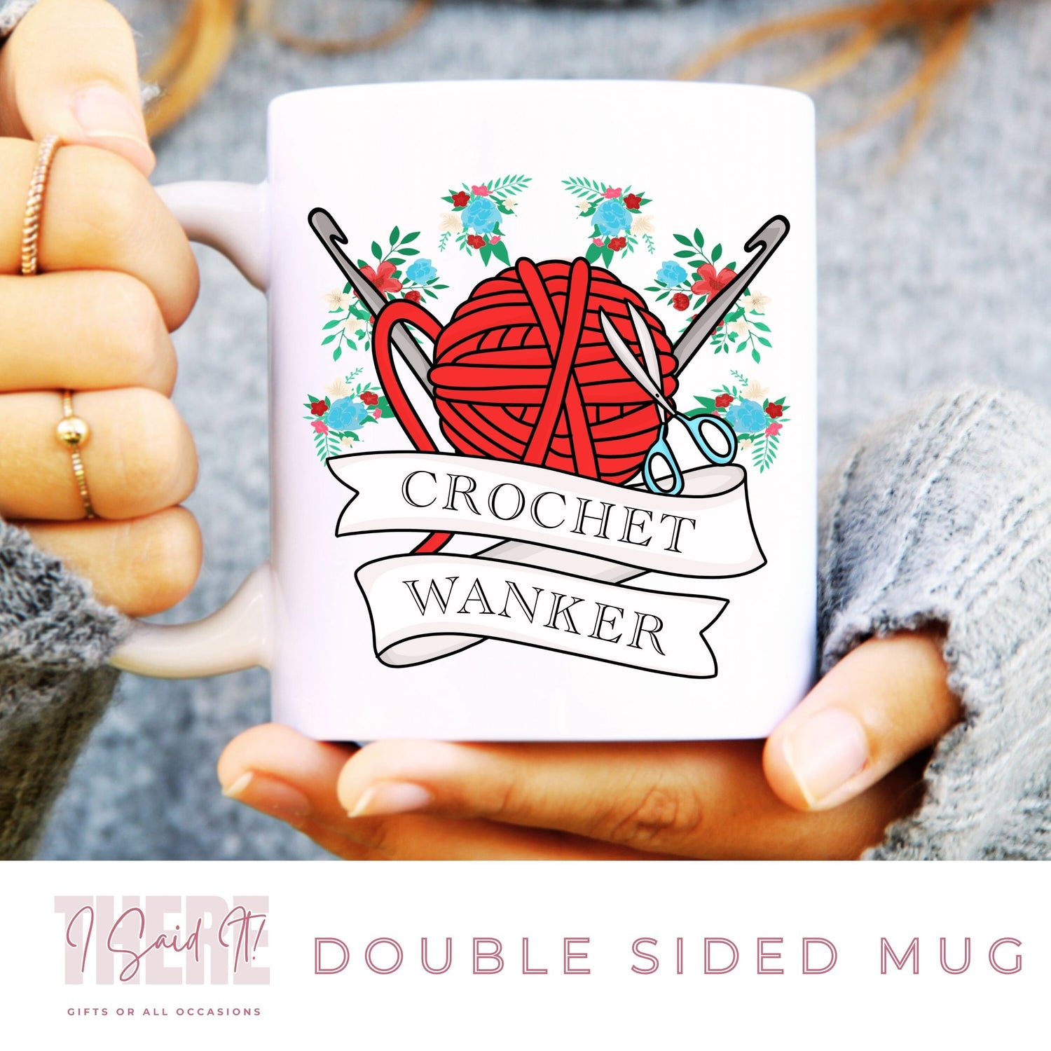 funny crochet mug