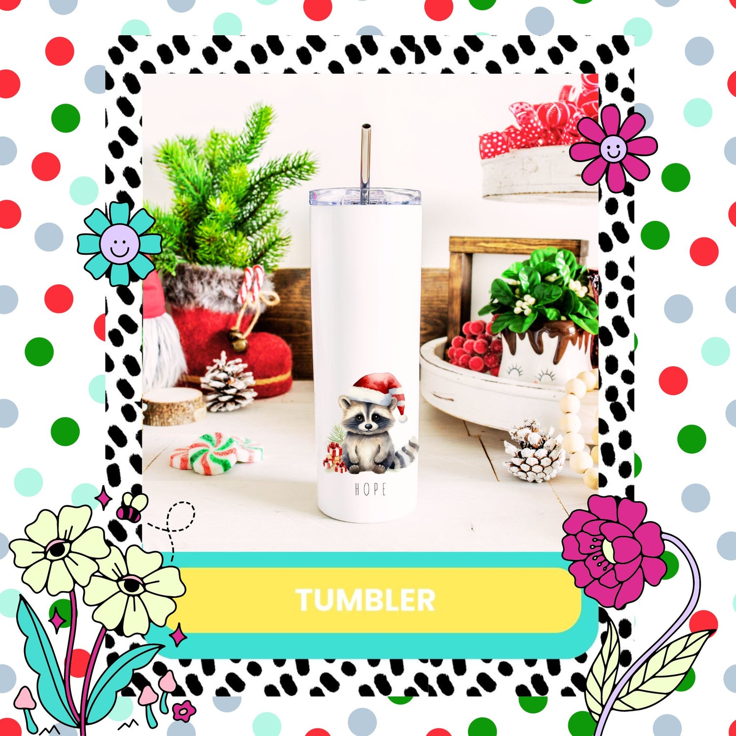 Personalised Raccoon Christmas Tumbler