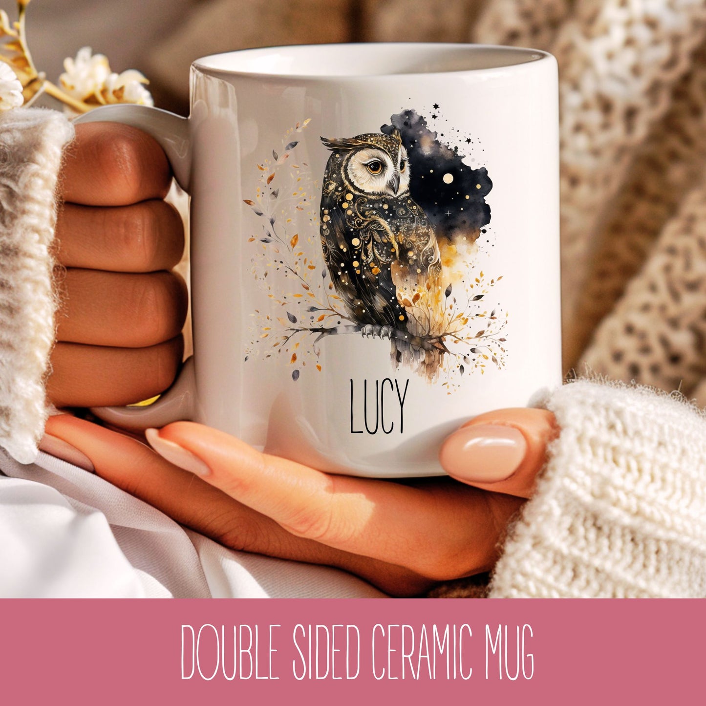 Personalised Celestial Owl Coffee Cup