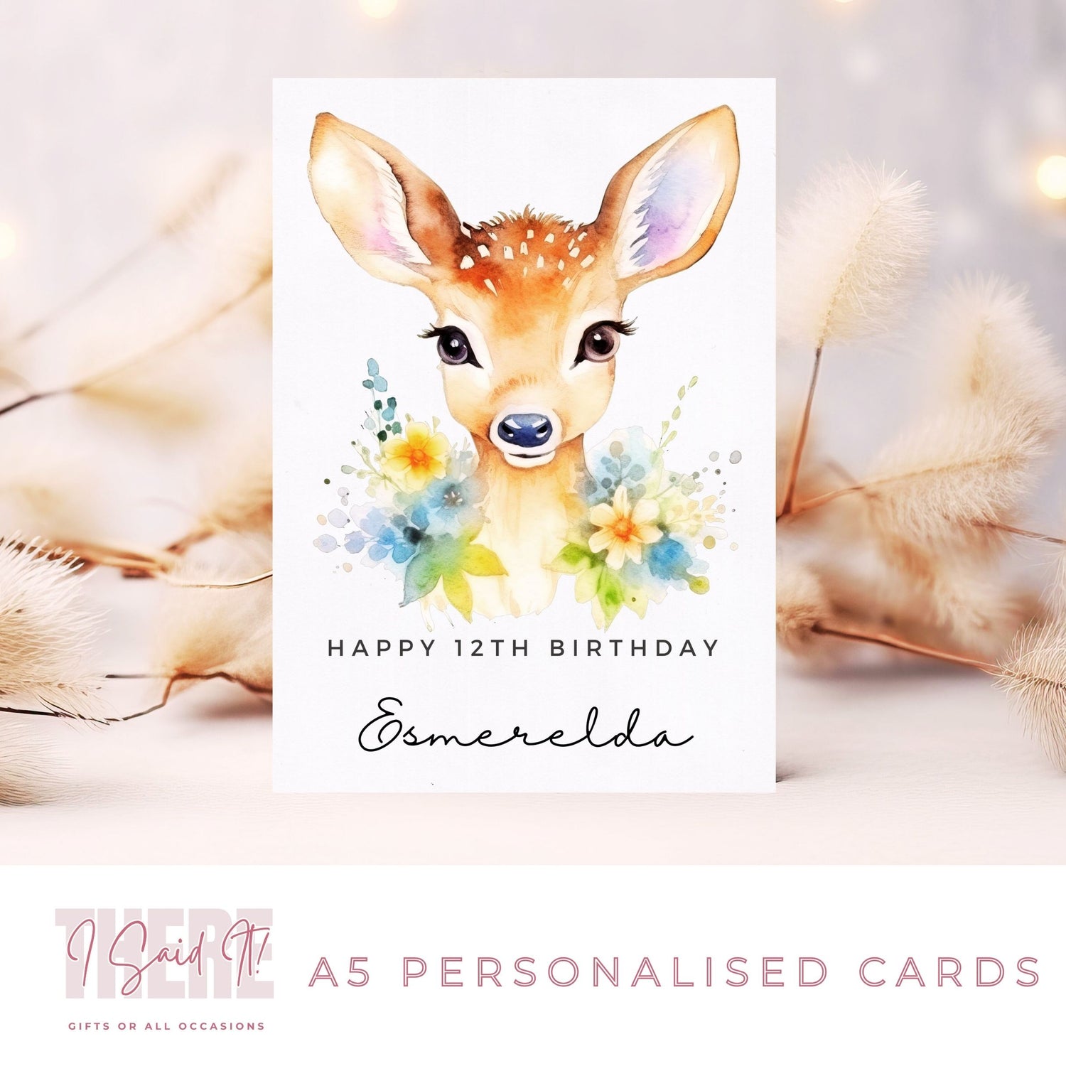 personalised deer birthday card