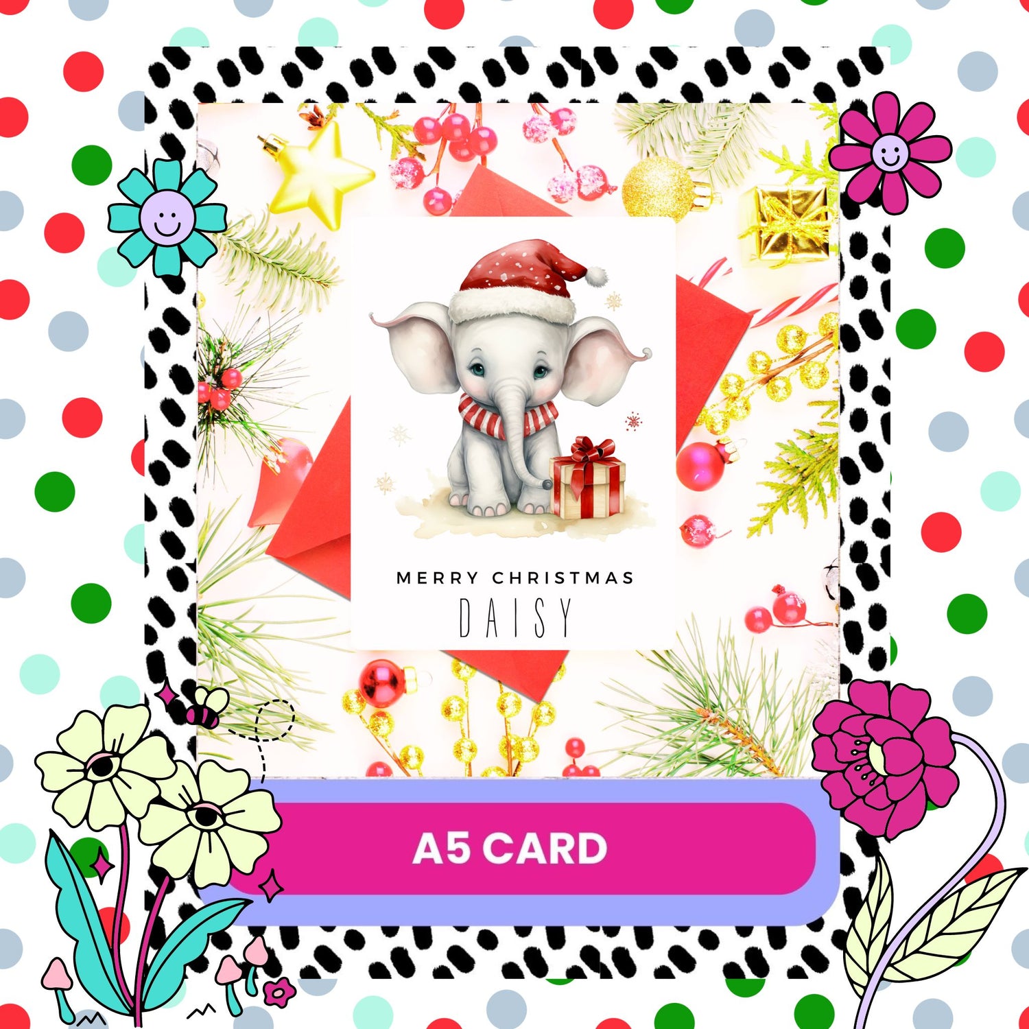 Personalised Elephant Christmas Card