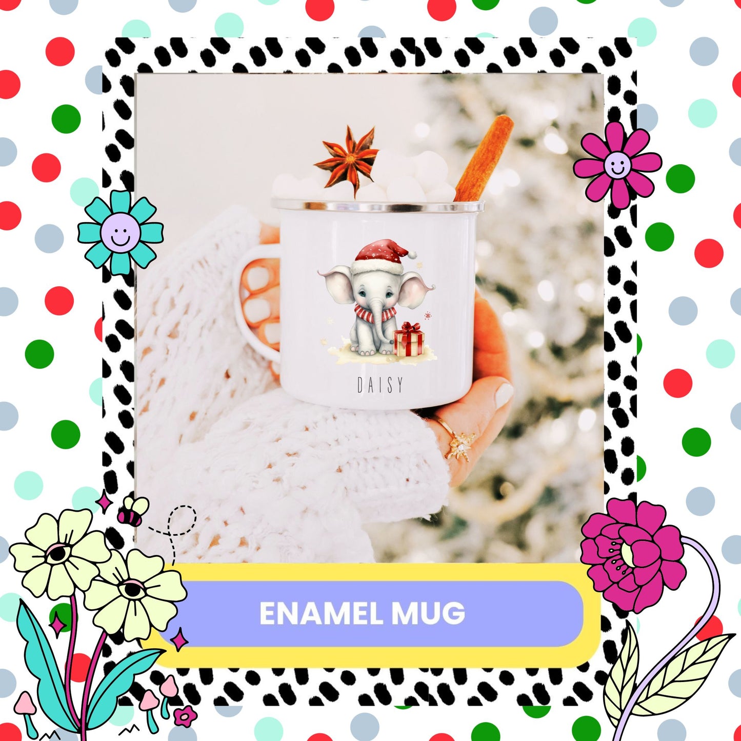 Personalised Elephant Christmas Enamel Mug