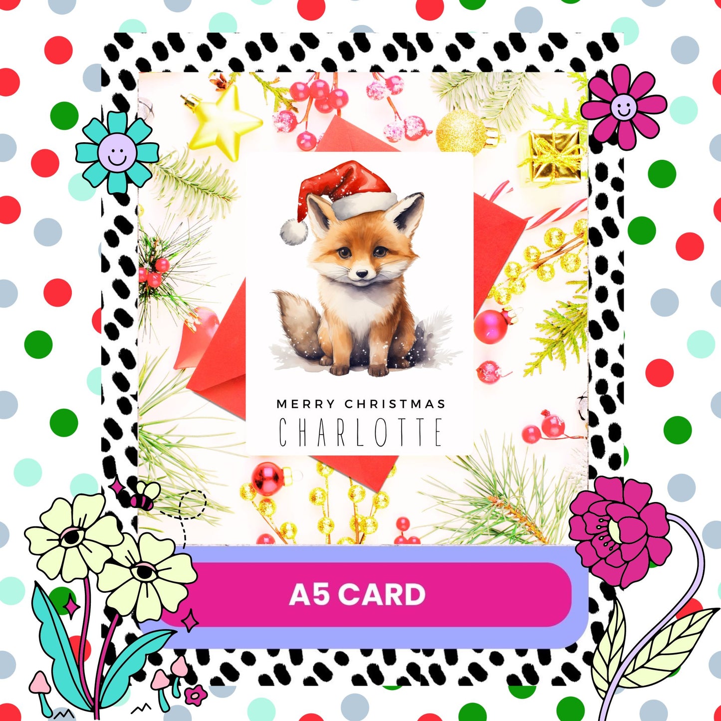 personalised fox Christmas card