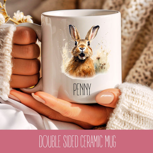 Personalised Hare Watercolour Coffee Mug