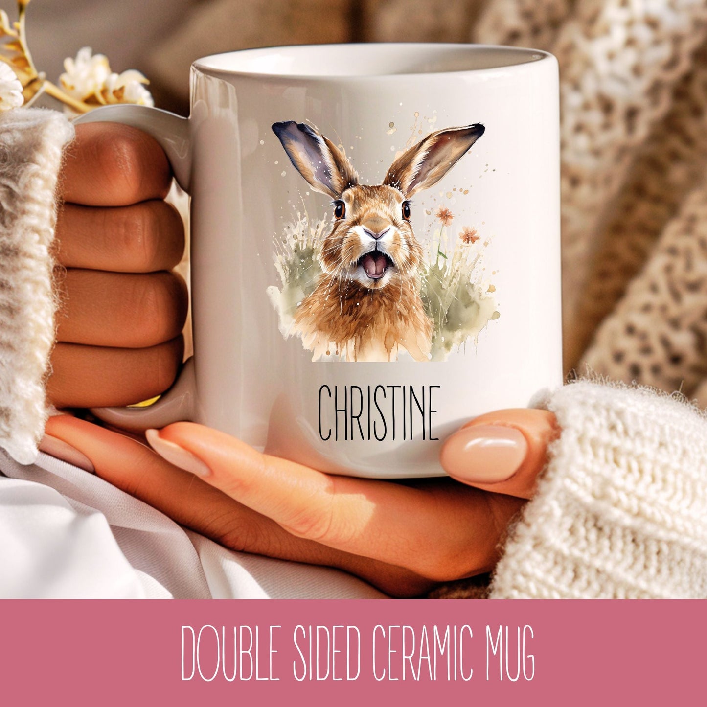 Personalised Hare Watercolour Mug