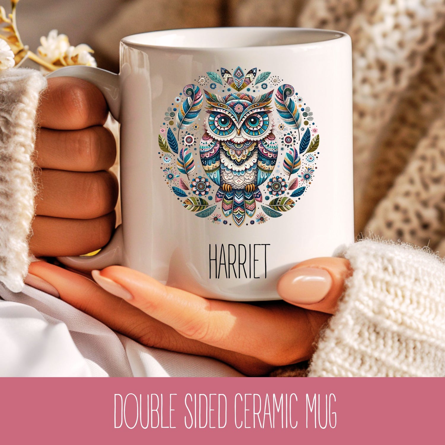 Personalised Mandala Owl Coffee Mug