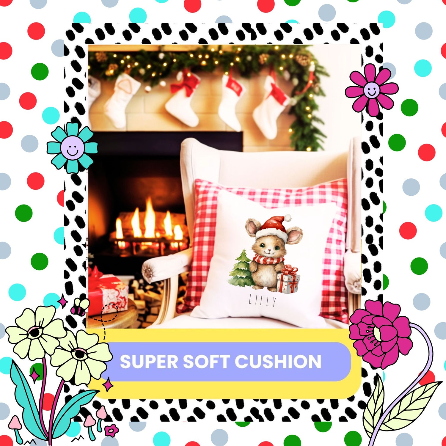 personalised mouse Christmas cushion