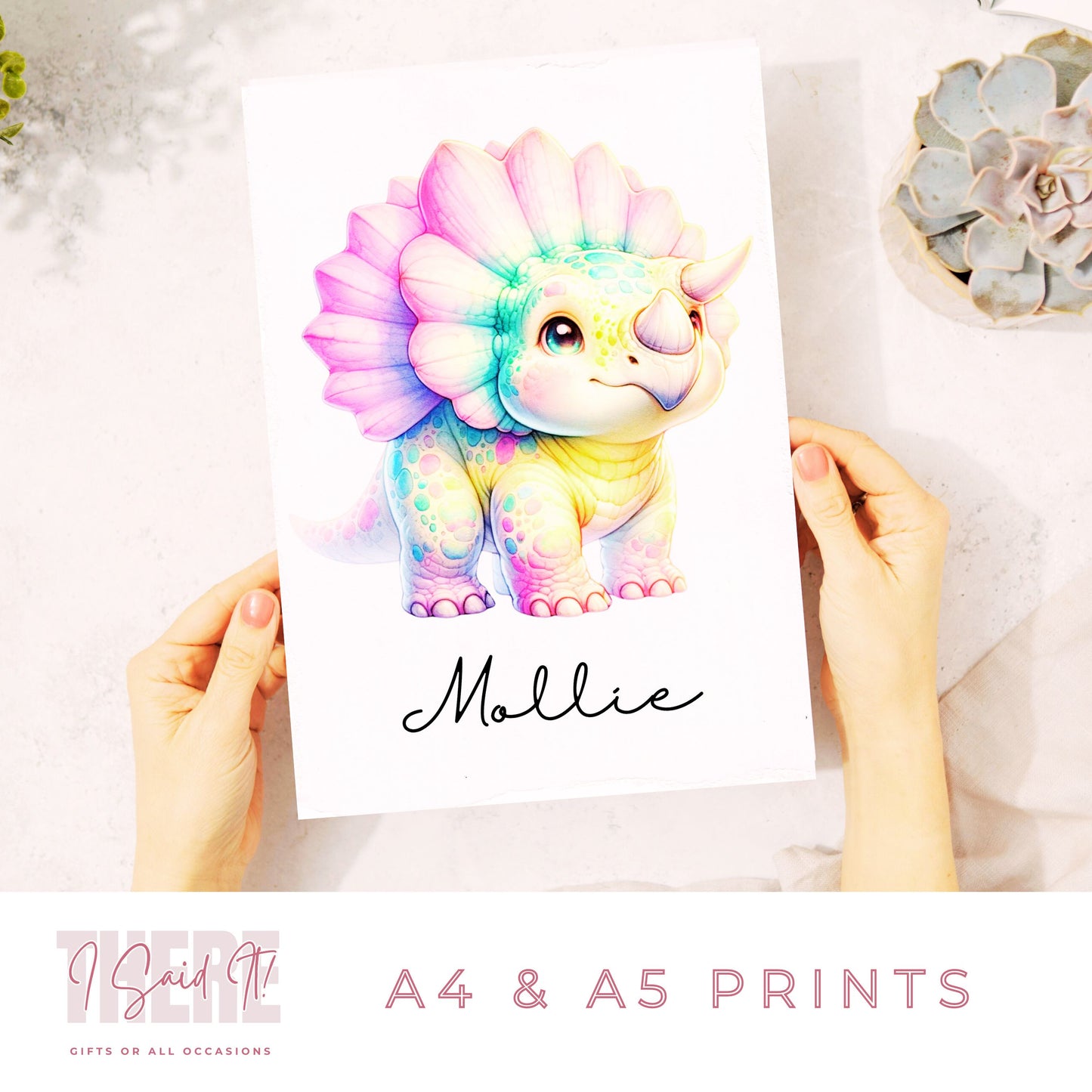 personalised pink dinosaur print