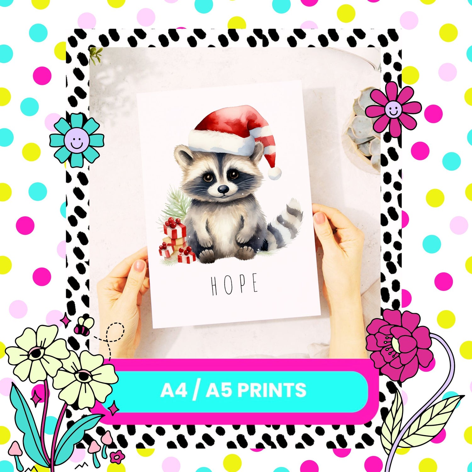 personalised raccoon Christmas print