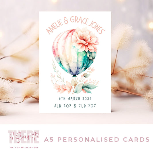 personalised twin arrival card