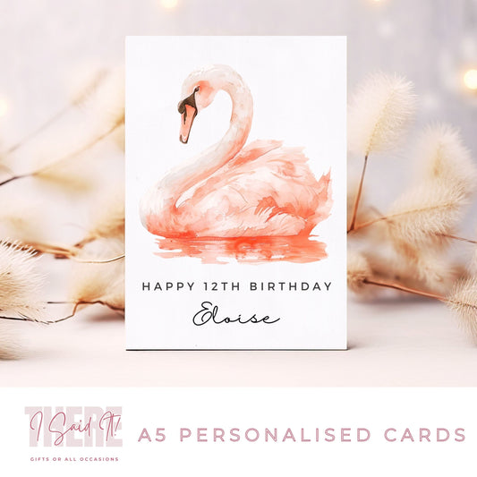 swan birthday card personalised